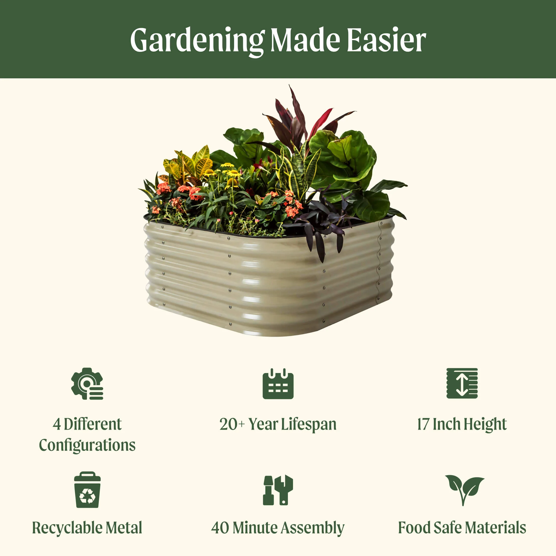 17" Tall 4 In 1 Small Modular Metal Raised Garden Bed Kit - Image 13