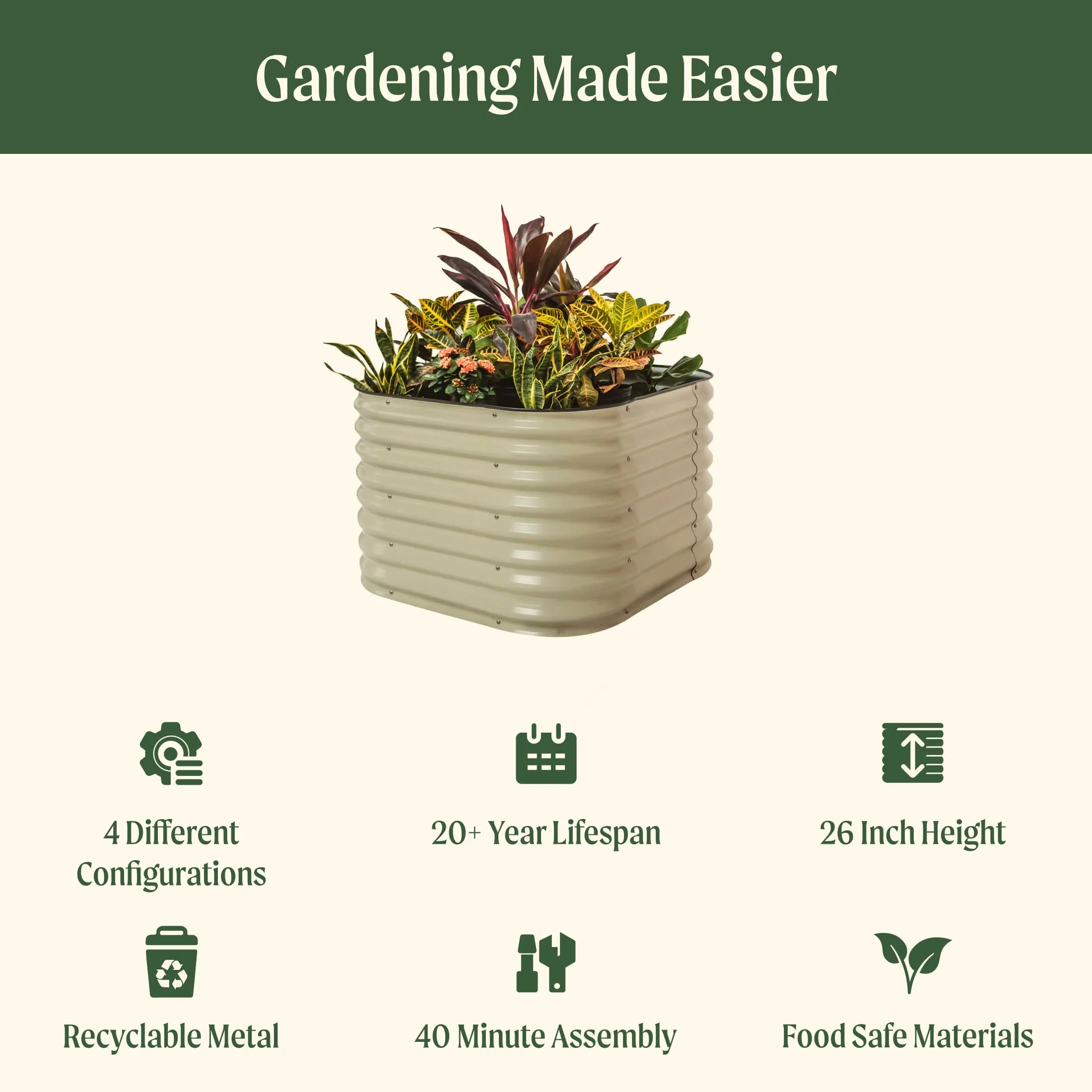 26" Tall 4 In 1 Small Modular Metal Raised Garden Bed Kit - Image 9