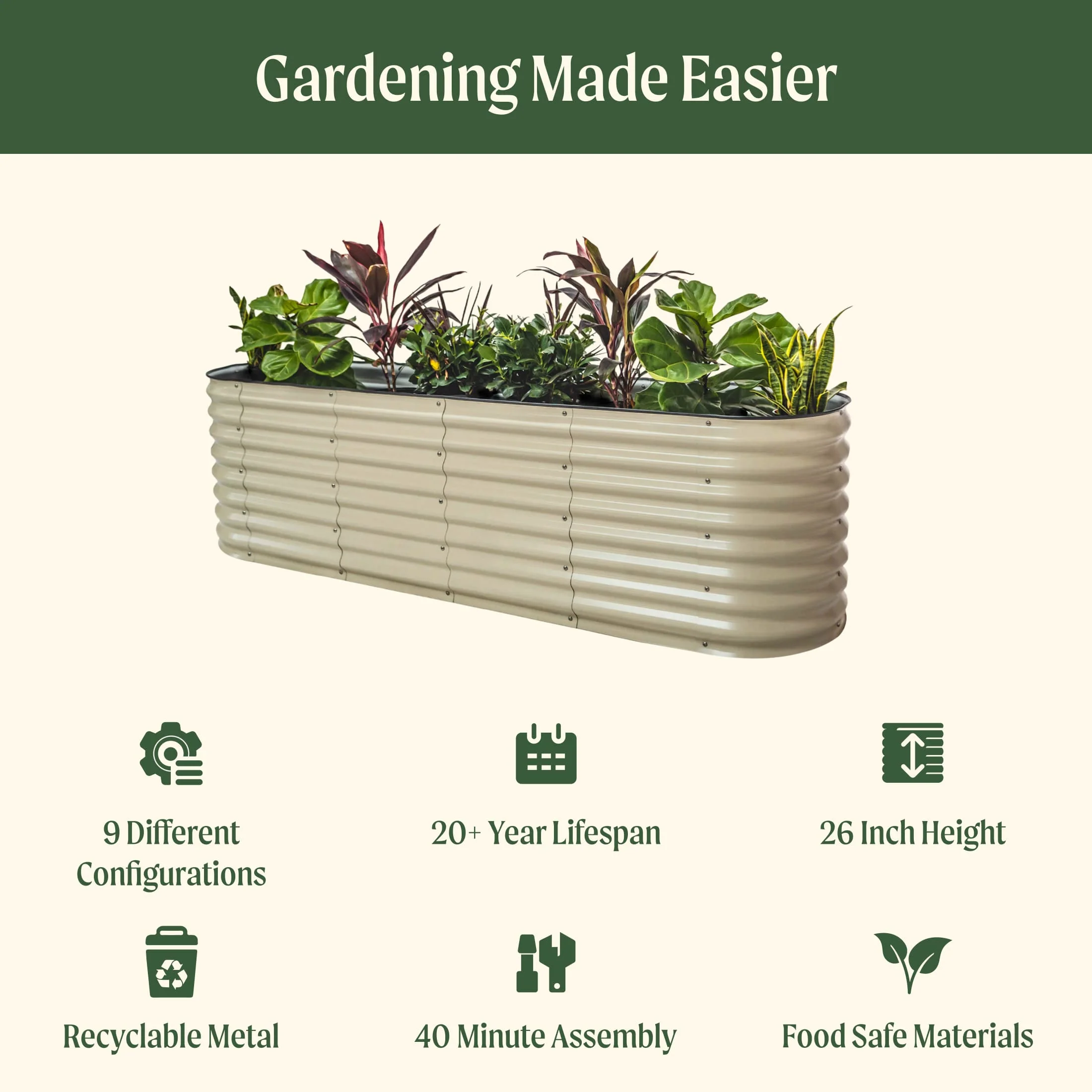 26" Tall 9 In 1 Large Modular Metal Raised Garden Bed Kit - Image 9