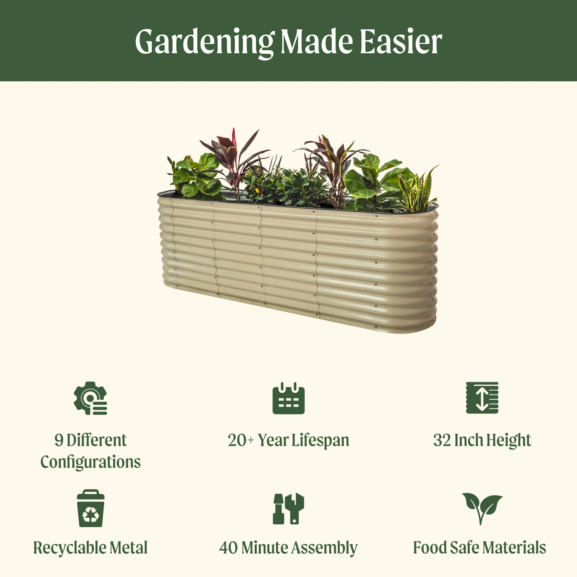 32" Extra Tall 9 In 1 Large Modular Metal Raised Garden Bed Kit - Image 13