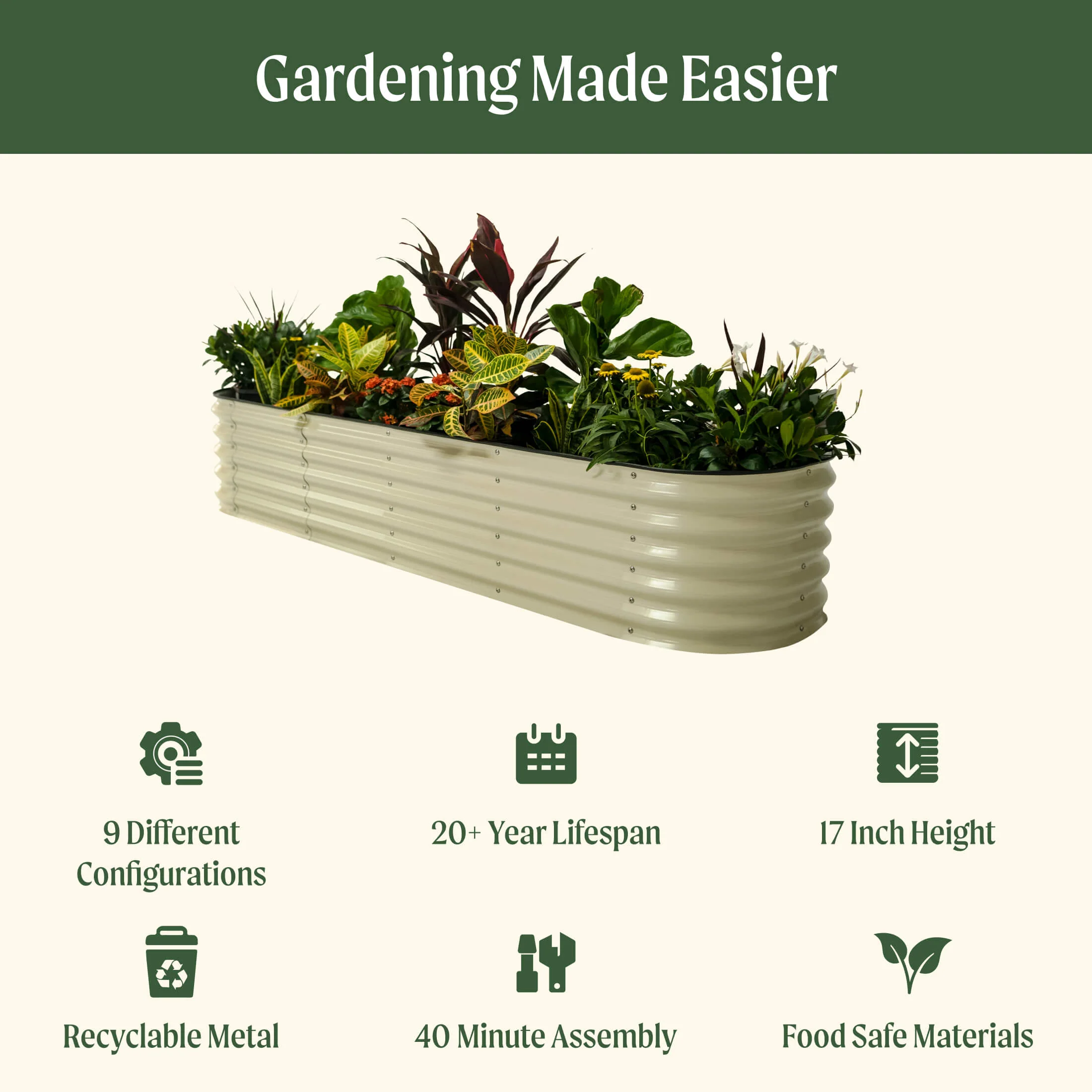 17" Tall 9 In 1 Large Modular Metal Raised Garden Bed Kit - Image 12