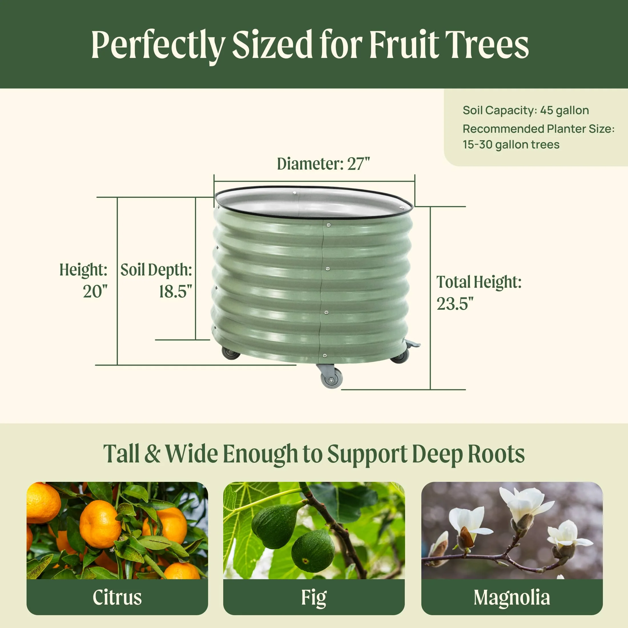 Classic Rolling Citrus Tree Planter - 20 Gallon - Image 8