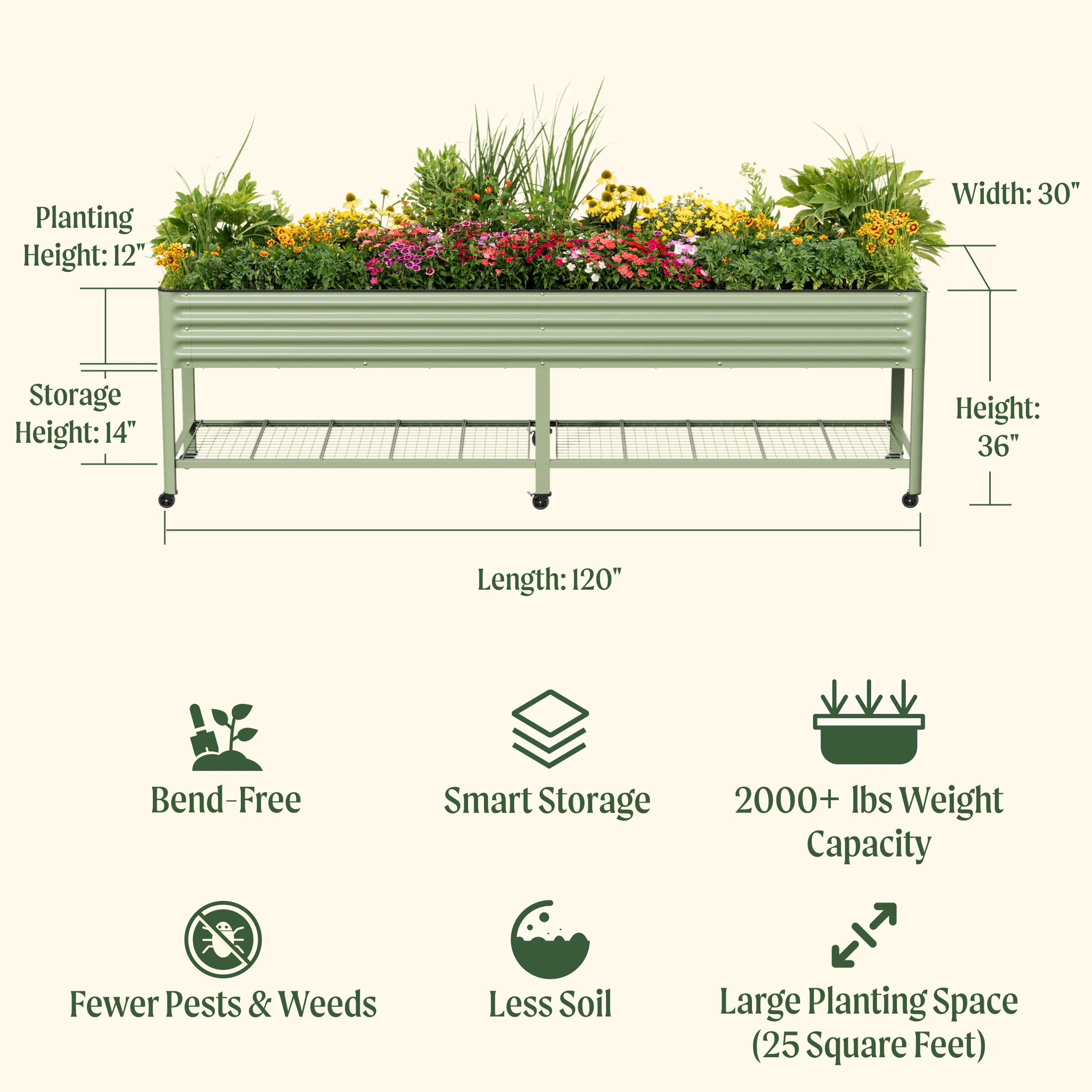 Elevated Garden Bed - Jumbo Series 2.5' x 10' Wheels Included - Image 4