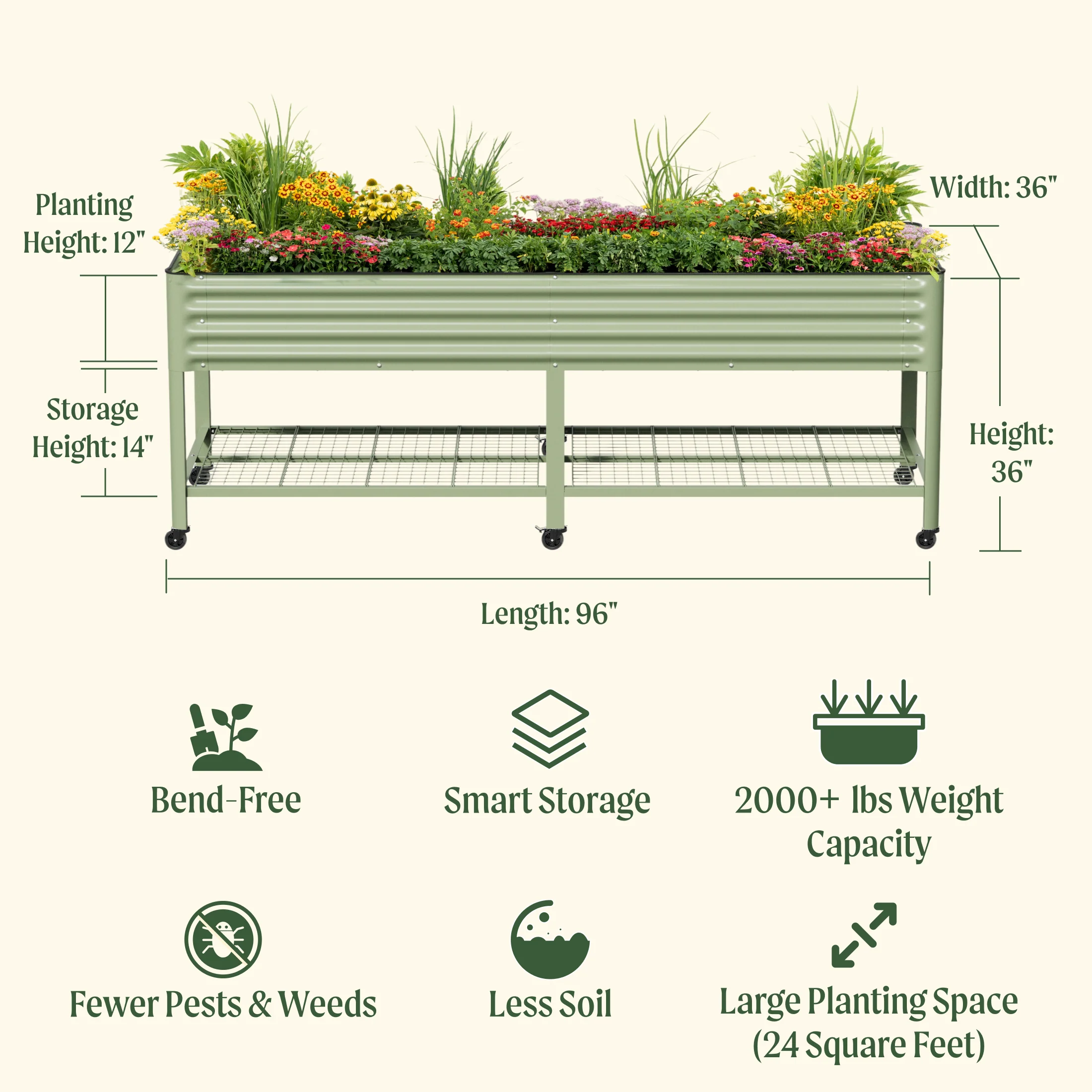 Elevated Garden Bed - Jumbo Series 3' x 8' Wheels Included - Image 4