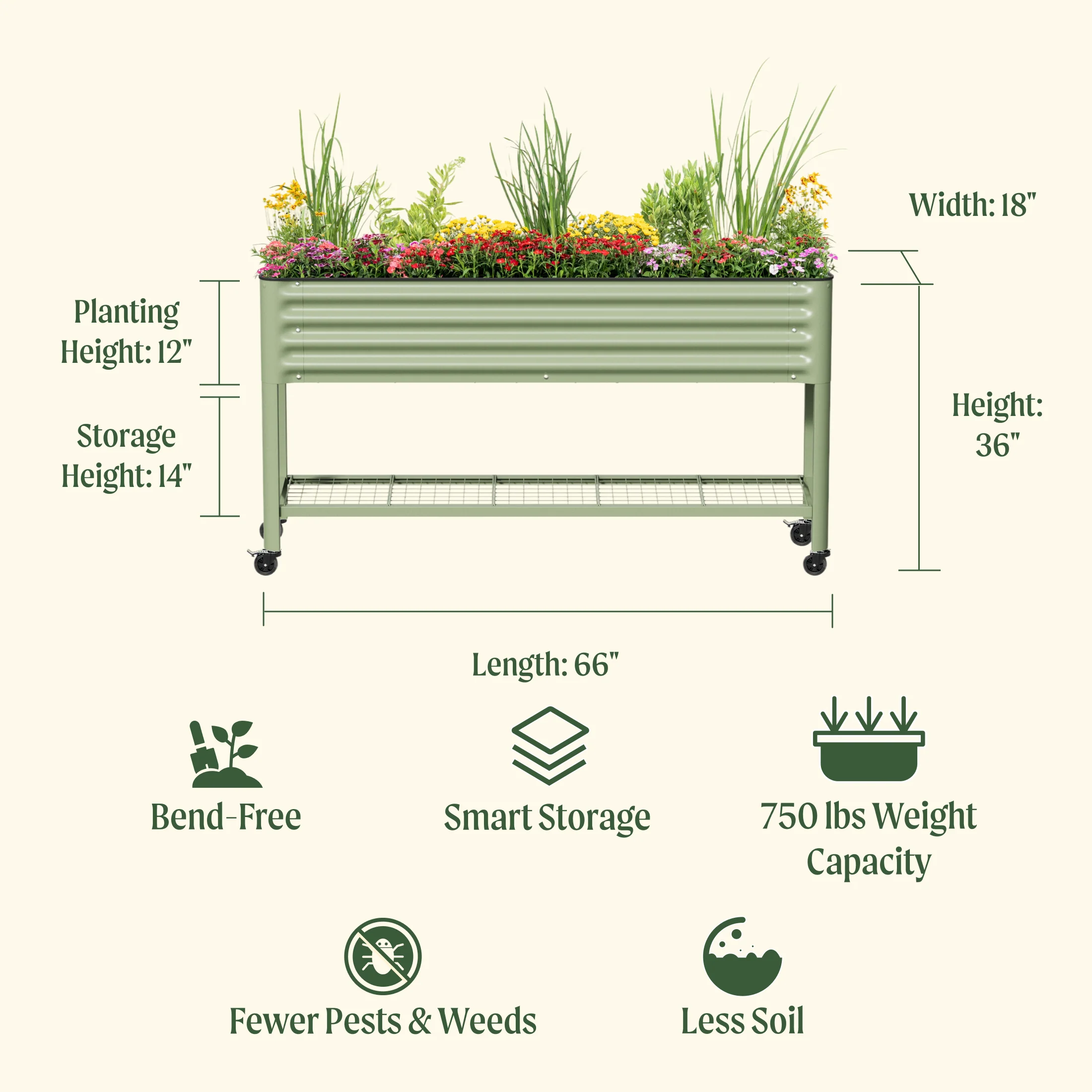 Elevated Garden Bed - Slim Series 1.5' x 5.5' Wheels Included - Image 4