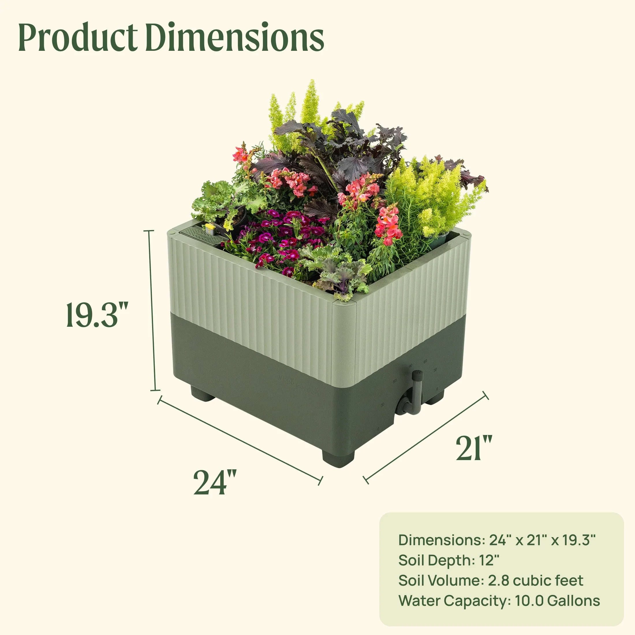 EZCube Self-Watering Planter 21" x 24" Elevated - Sage Green - Image 3