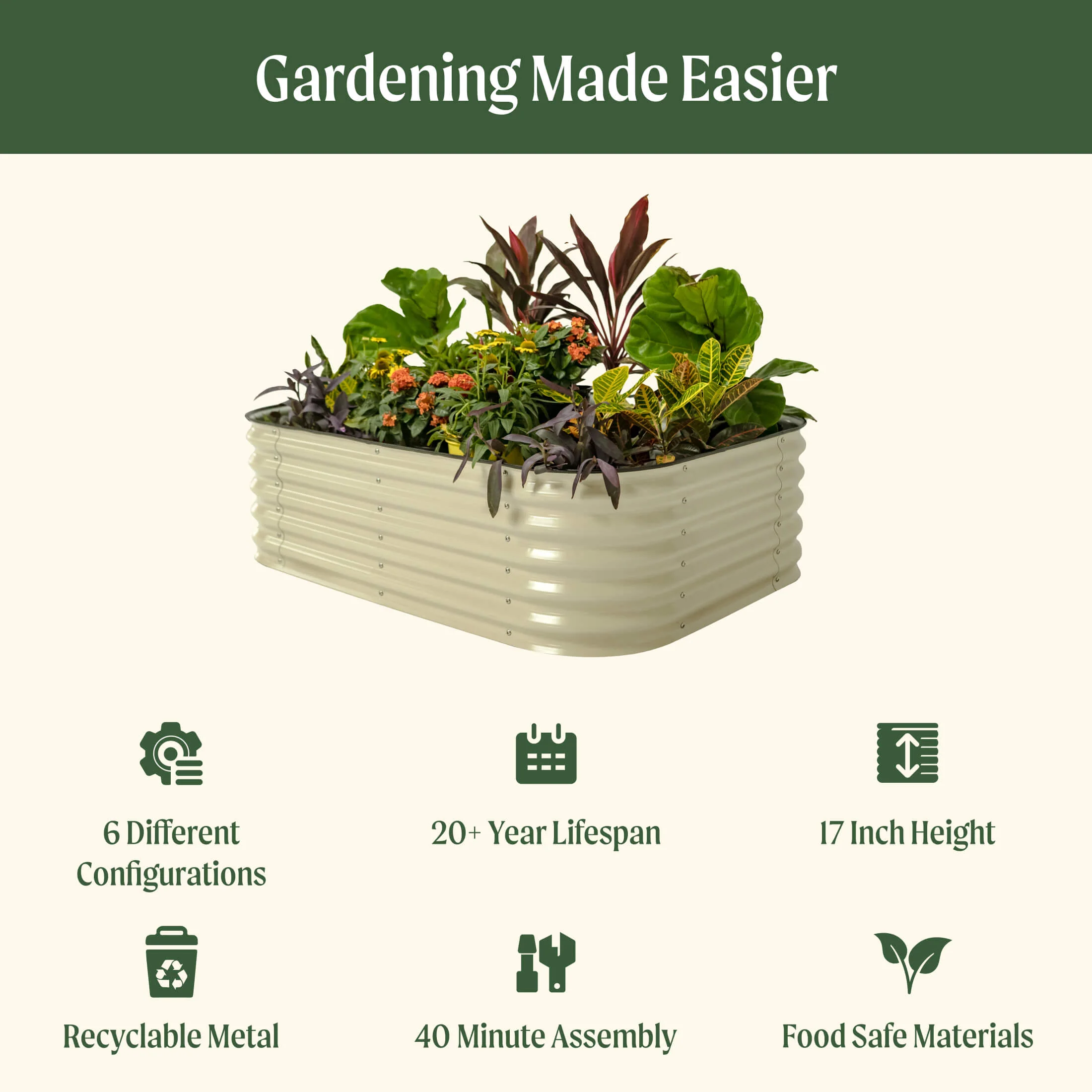 17" Tall 6 In 1 Medium Modular Metal Raised Garden Bed Kit - Image 12